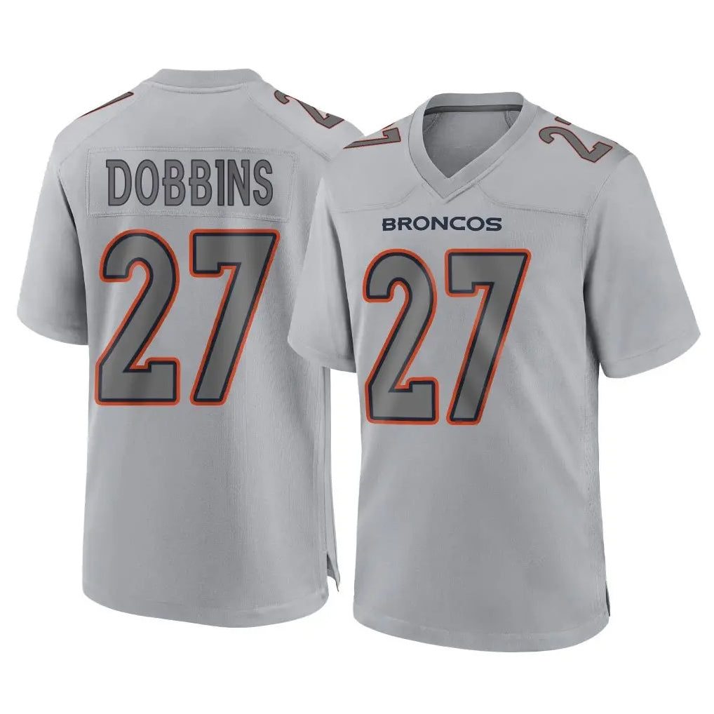 D.Broncos #27 J.K. Dobbins Player Gray Atmosphere Fashion Limited Game ROCER Stitched Jerseys