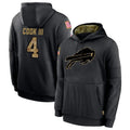 B.Bills #4 James Cook III Player Black Salute to Service Hoodies Hame ROCER Stitched Jerseys