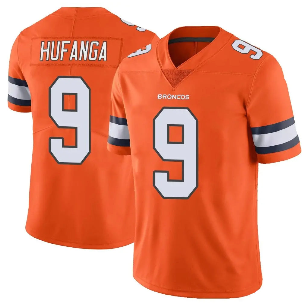 D.Broncos #9 Talanoa Hufanga Player Orange Vapor Untouchable Limited Home Game ROCER Stitched Jerseys