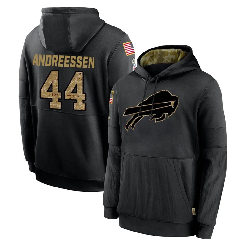 B.Bills #44 Joe Andreessen Player Black Salute to Service Hoodies Hame ROCER Stitched Jerseys