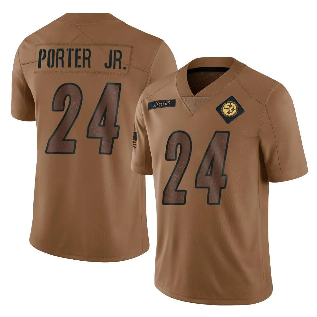 P.Steelers #24 Joey Porter Jr. Player Brown Limited Salute To Service Home Game ROCER Stitched Jerseys