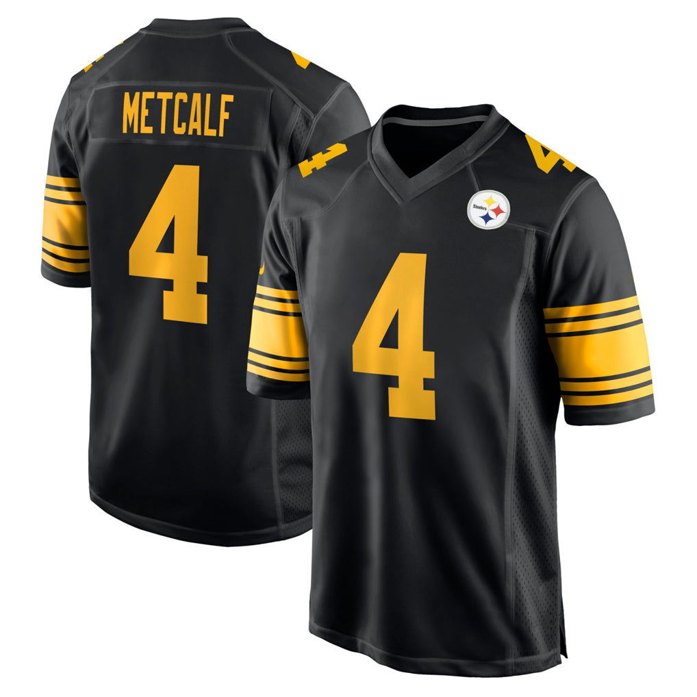 P.Steelers #4 DK Metcalf Player Black Color Rush Home Game ROCER Stitched Jerseys
