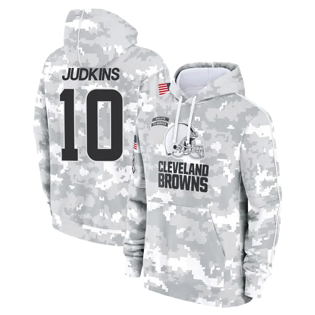 C.Browns #10 Quinshon Judkins Player Arctic Camo Salute to Service Hoodies Limited Game ROCER Stitched Jerseys
