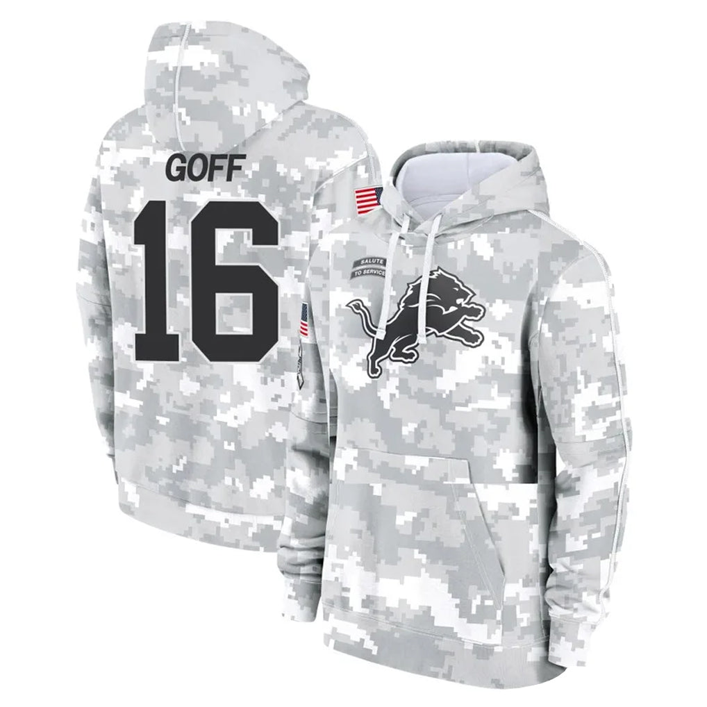 D.Lions #16 Jared Goff Player Arctic Camo Salute to Service Hoodies Limited Game ROCER Stitched Jerseys