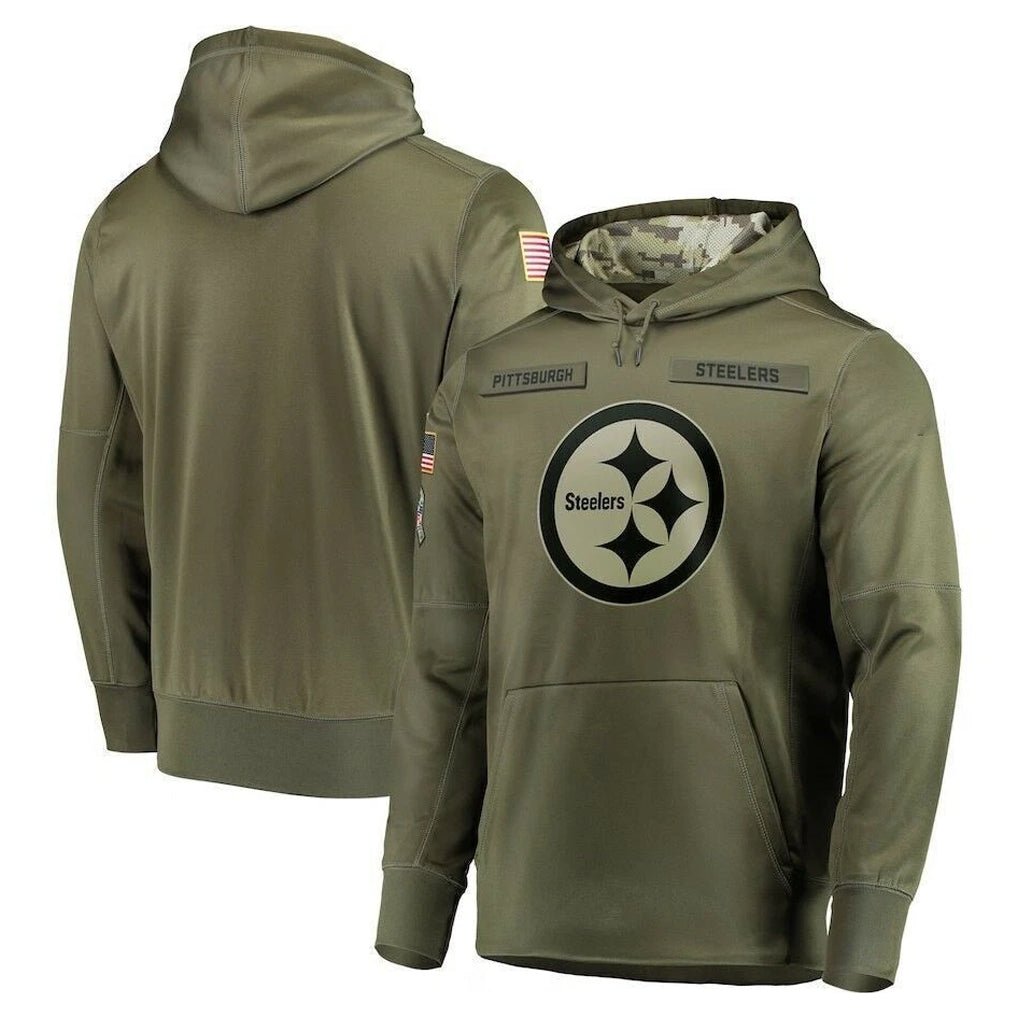 P.Steelers ## Steelers Blank Player Olive Salute to Service Pullover Hoodie Home Game ROCER Stitched Jerseys