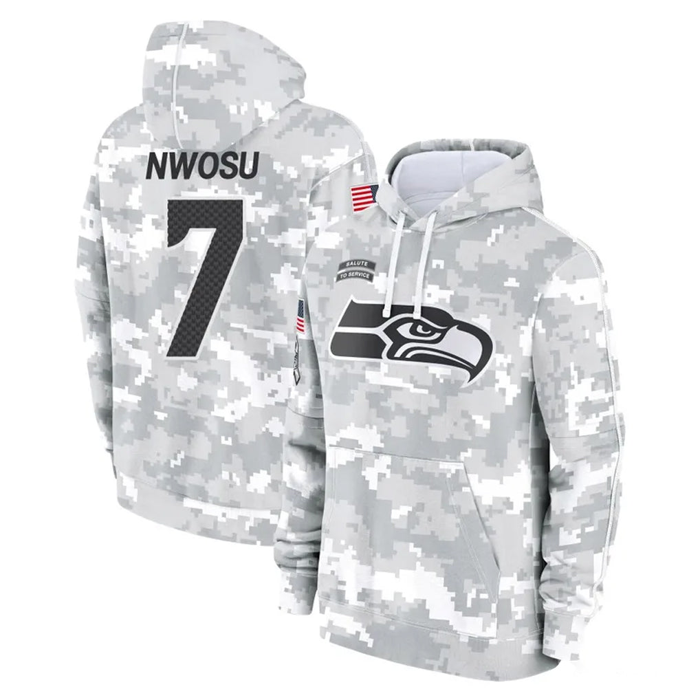 S.Seahawks #7 Uchenna Nwosu Player Arctic Camo Limited Salute to Service Pullover Hoodies Game ROCER Stitched Jerseys