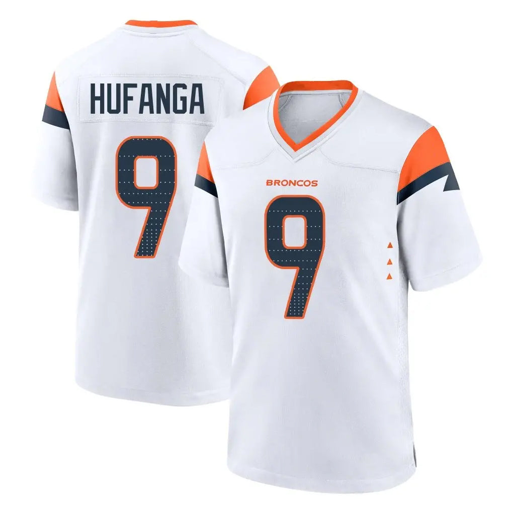 D.Broncos #9 Talanoa Hufanga Player White Home Game ROCER Stitched Jerseys
