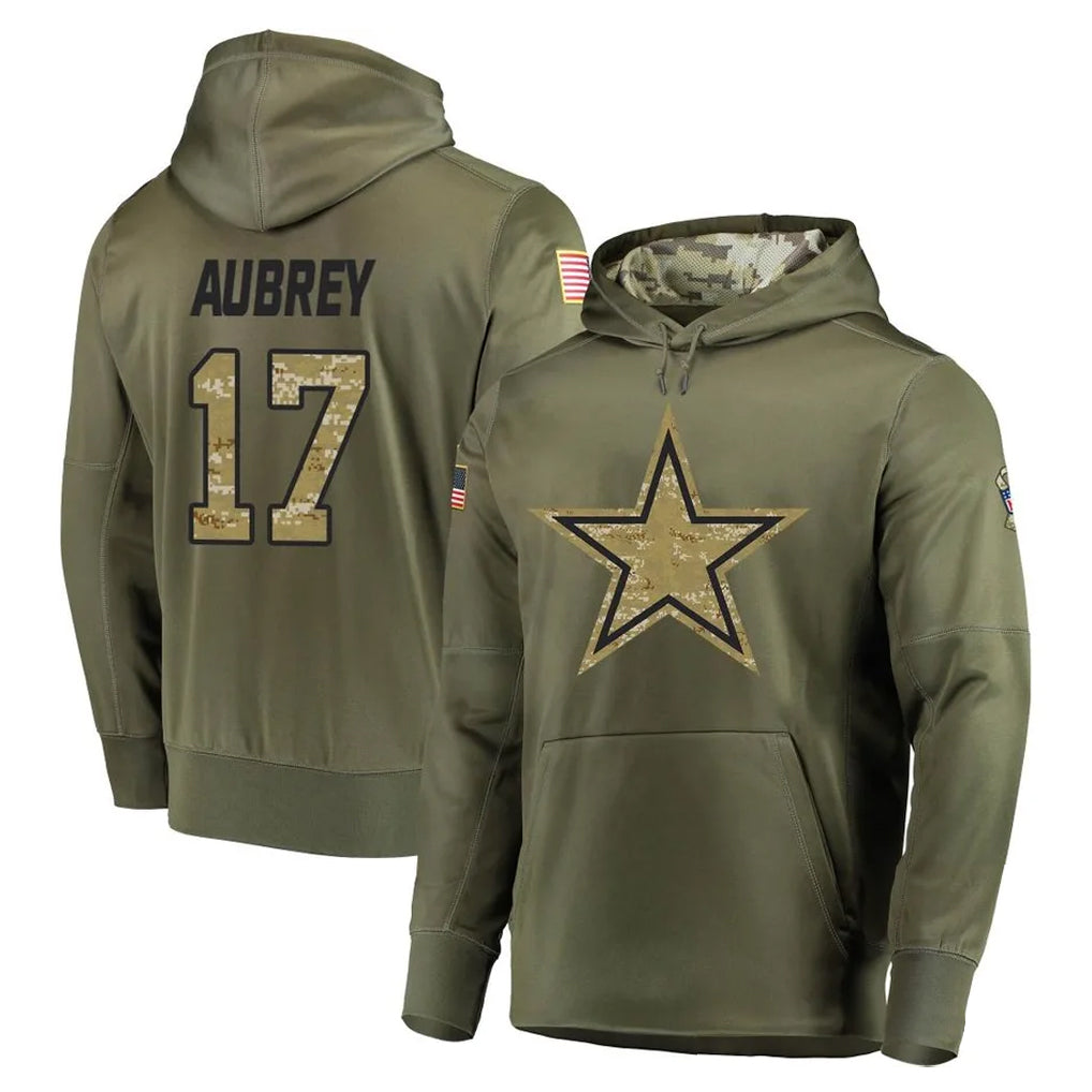 D.Cowboys #17 Brandon Aubrey Player Olive Salute to Service Pullover Hoodies Home Game ROCER Stitched Jerseys