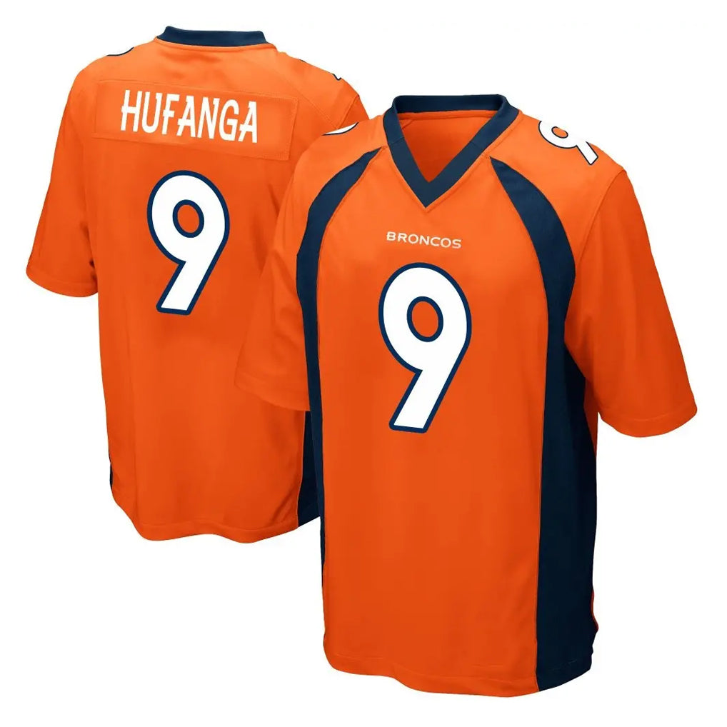 D.Broncos #9 Talanoa Hufanga Player Orange Color Home Game ROCER Stitched Jerseys