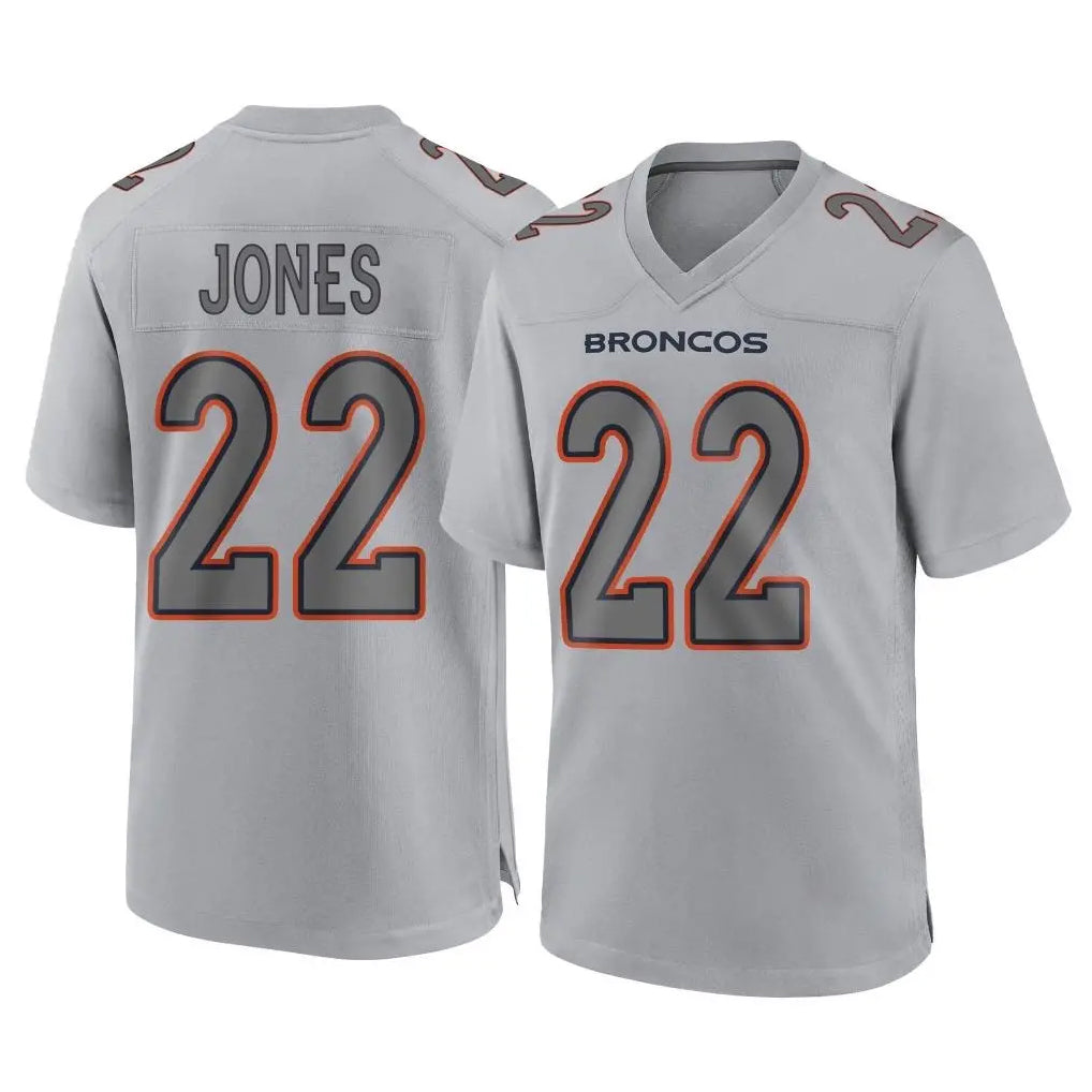 D.Broncos #22 Brandon Jones Player Gray Atmosphere Fashion Limited Game ROCER Stitched Jerseys