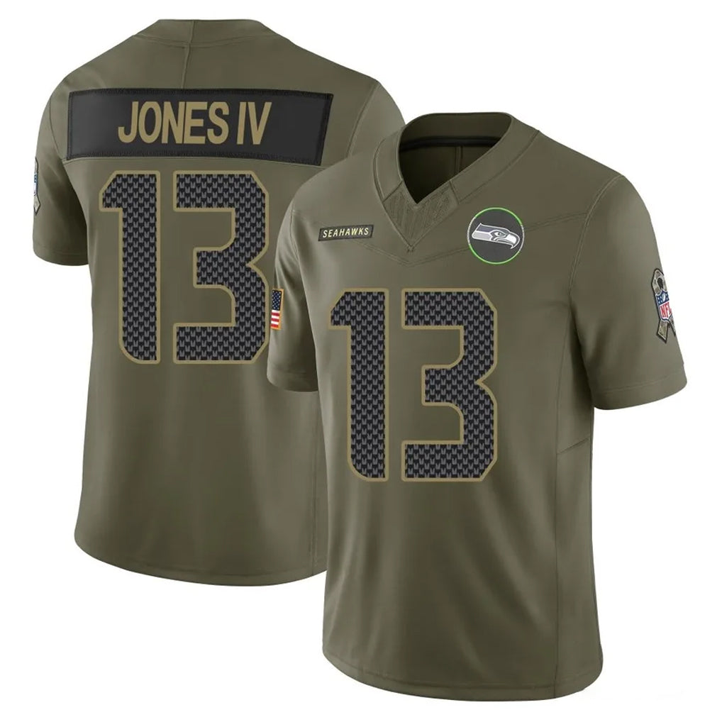 S.Seahawks #13 Ernest Jones IV Player Olive 2025 Salute To Service Limited Home Game ROCER Stitched Jerseys