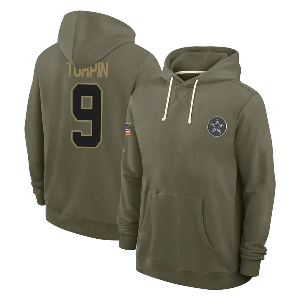 D.Cowboys #9 KaVontae Turpin Player Olive Salute to Service Pullover Hoodies Limited ROCER Stitched Jerseys
