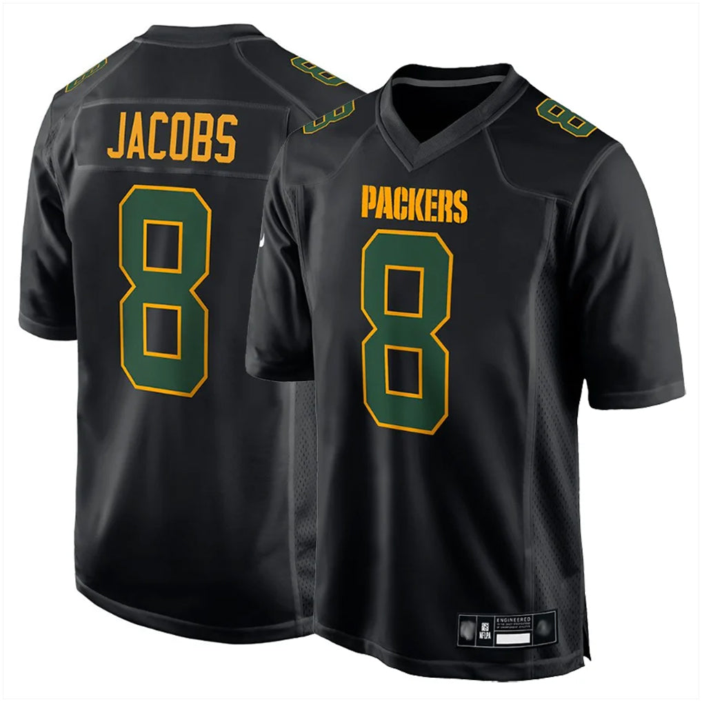 GB.Packers #8 Josh Jacobs Player Black Fashion Home Game ROCER Stitched Jerseys