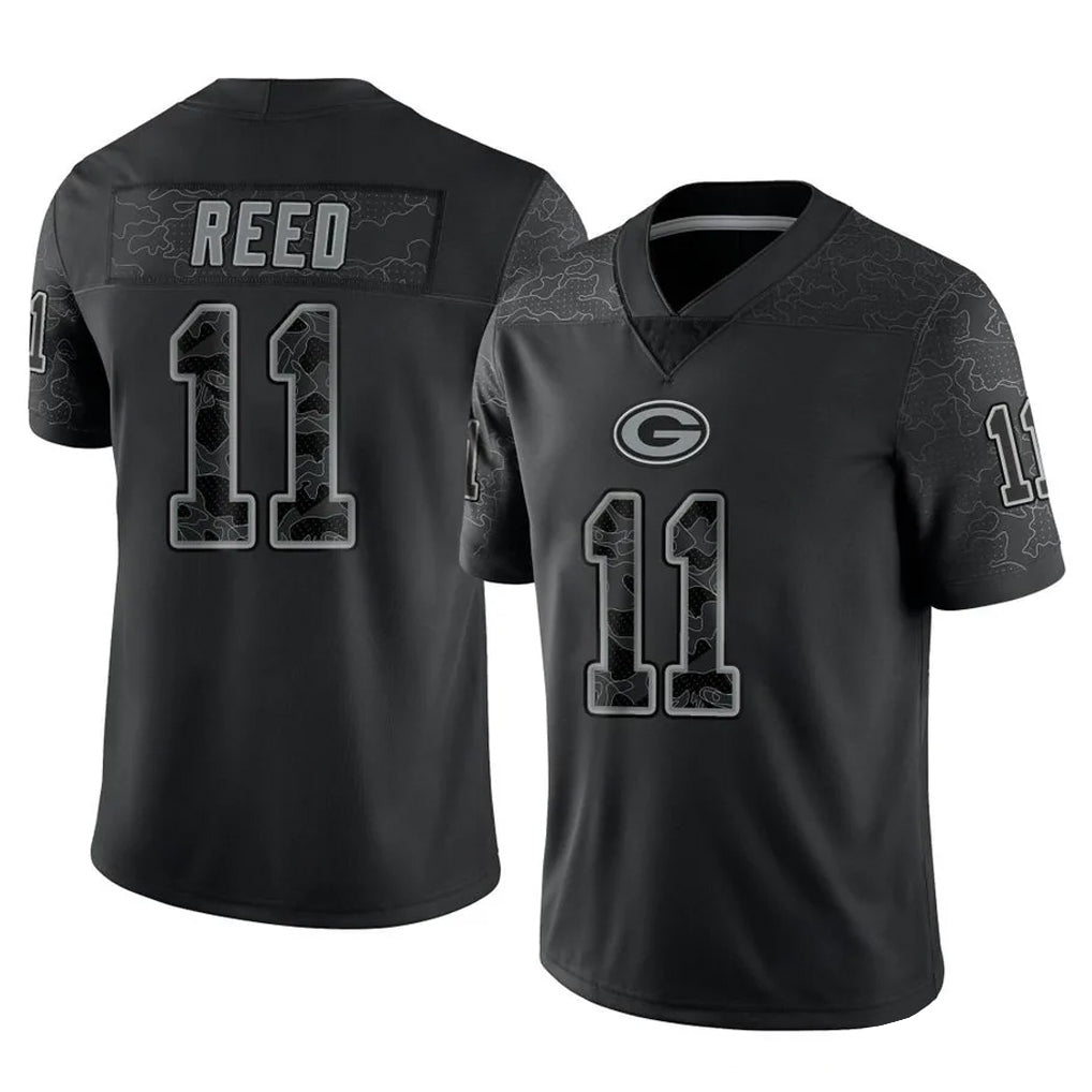 GB.Packers #11 Jayden Reed Player Black Reflective Limited Home Game ROCER Stitched Jerseys