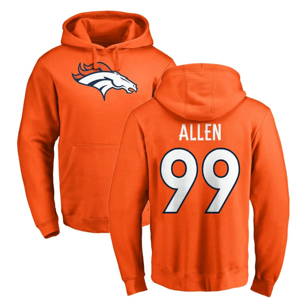 D.Broncos #99 Zach Allen Player Orange Pullover Hoodie Limited ROCER Stitched Jerseys