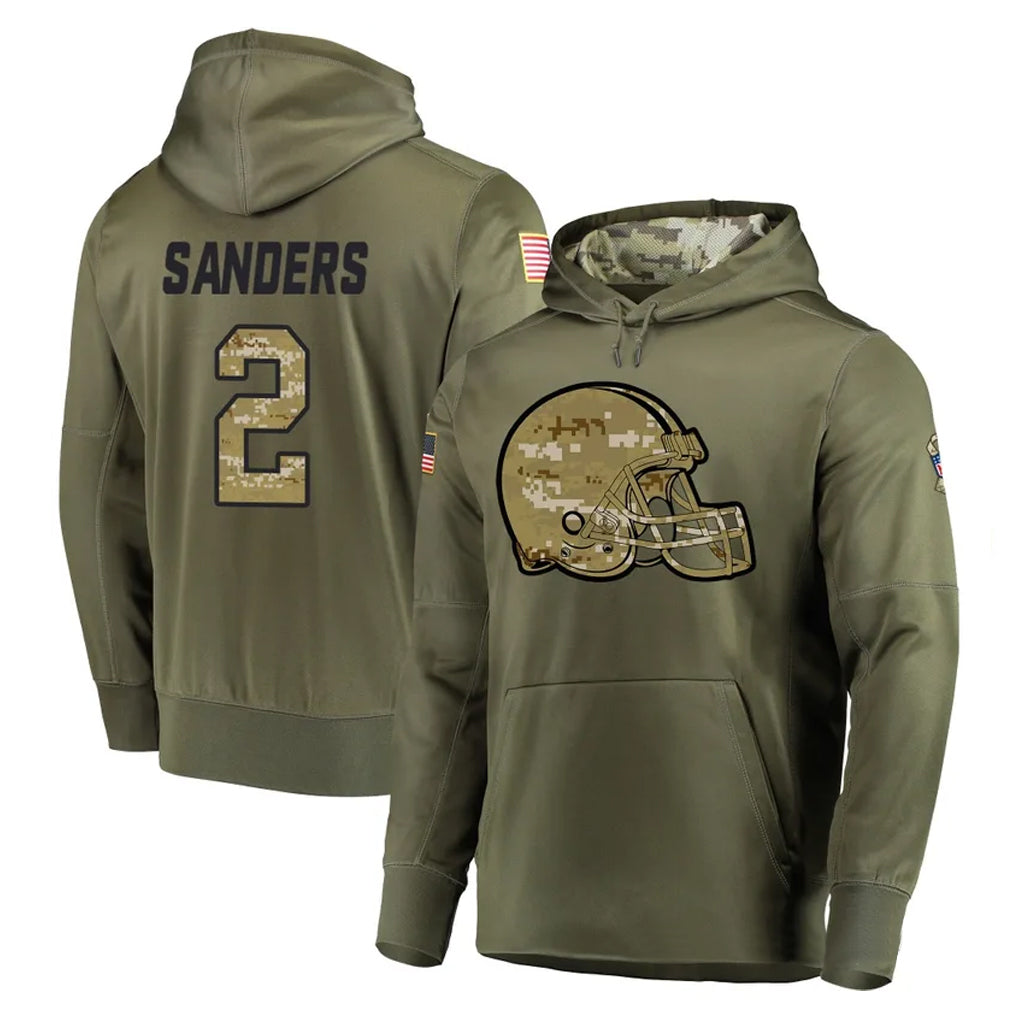 C.Browns #2 Shedeur Sanders Player Olive Salute to Service Pullover Hoodies Home Game ROCER Stitched Jerseys