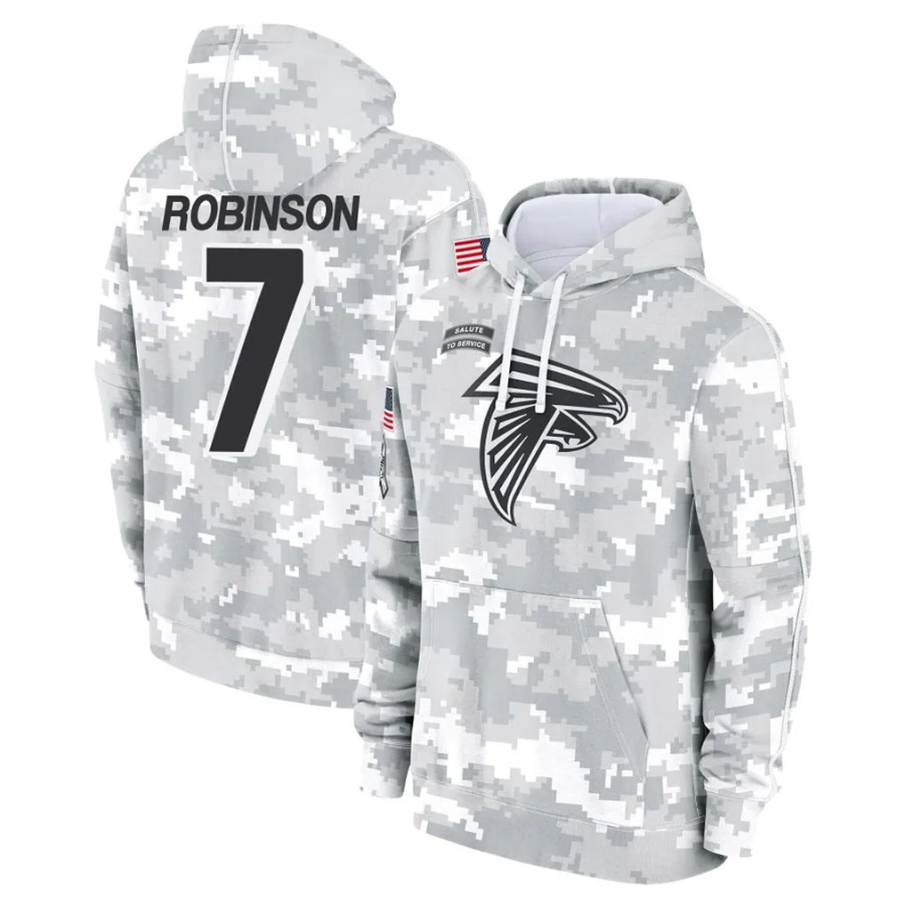 A.Falcons #7 Bijan Robinson Player Camo Arctic Salute to Service Hoodies Limited ROCER Stitched Jerseys