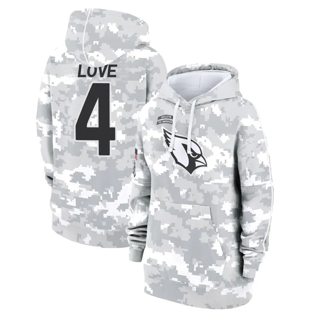 A.Cardinals #4 Jeremiyah Love Player Arctic Camo Salute to Service Hoodies ROCER Stitched Jerseys