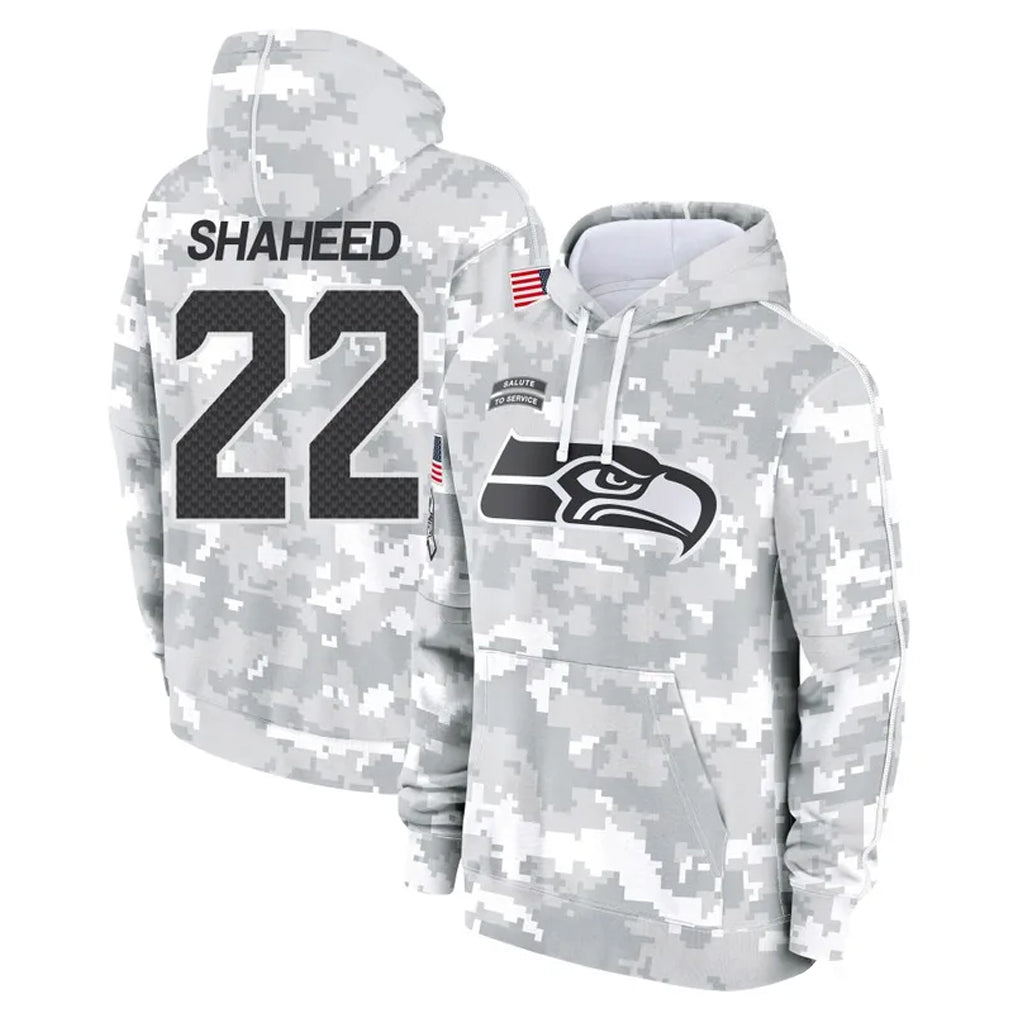 S.Seahawks #22 Rashid Shaheed Player Arctic Camo Limited Salute to Service Pullover Hoodies Game ROCER Stitched Jerseys