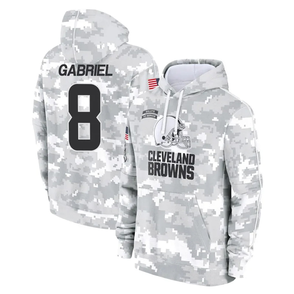 C.Browns #8 Dillon Gabriel Player Arctic Camo Salute to Service Hoodies Limited Game ROCER Stitched Jerseys