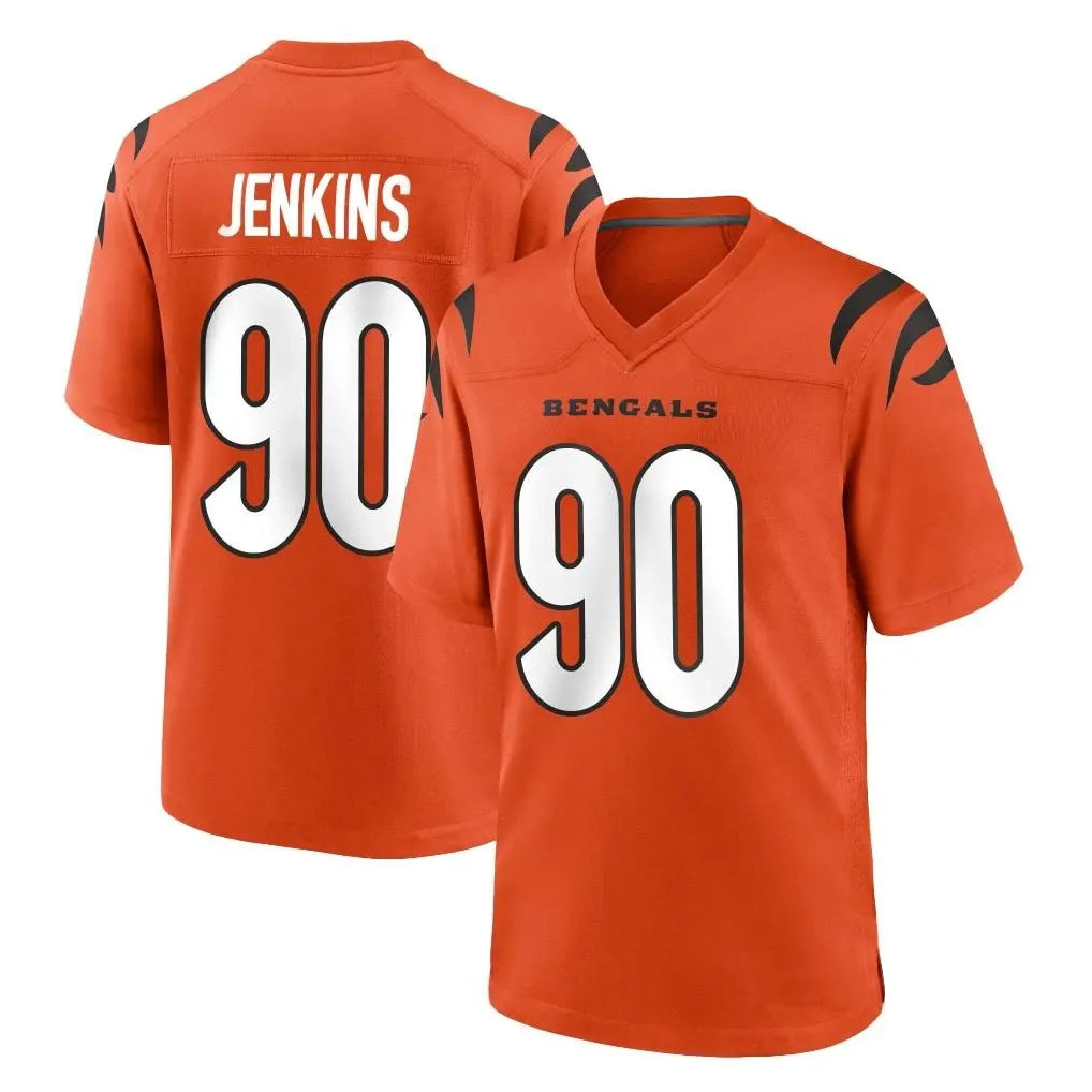 C.Bengals #90 Kris Jenkins Jr Player Orange Home Game ROCER Stitched Jerseys