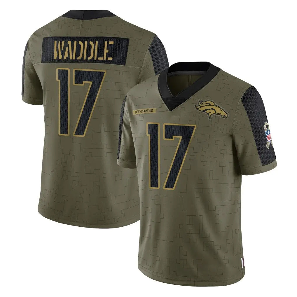 D.Broncos #17 Jaylen Waddle Player Olive Salute To Service Limited Game ROCER Stitched Jerseys