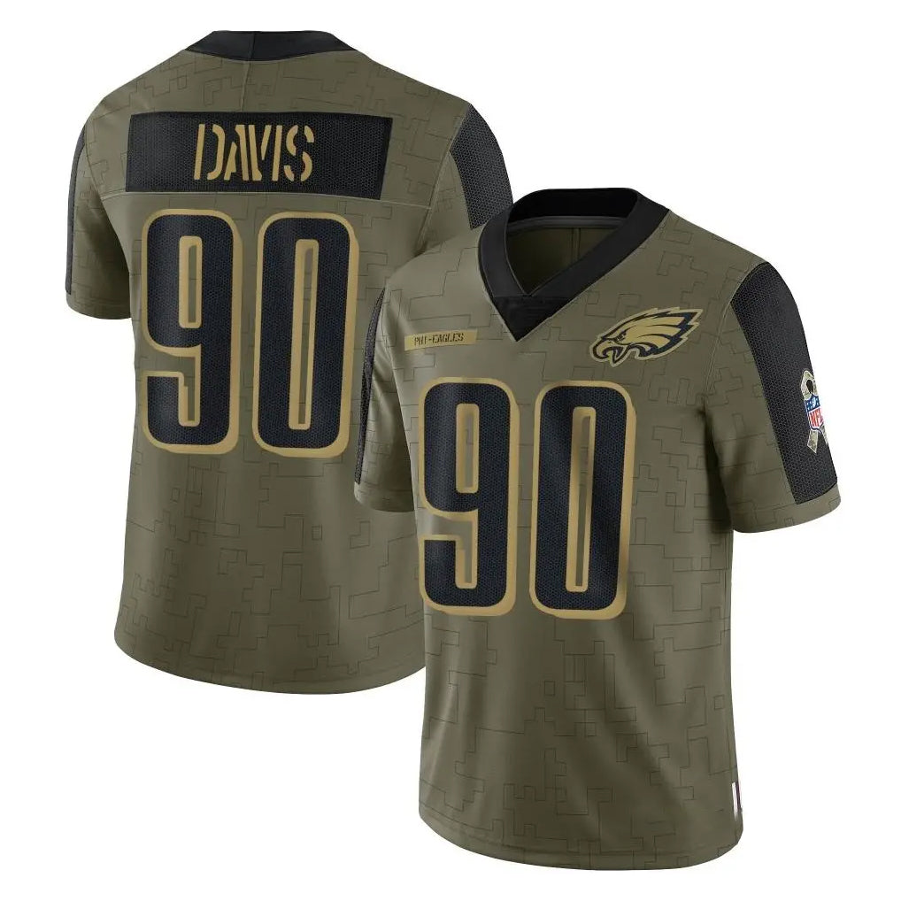 P.Eagles #90 Jordan Davis Player Olive Salute To Service Limited Game ROCER Stitched Jerseys
