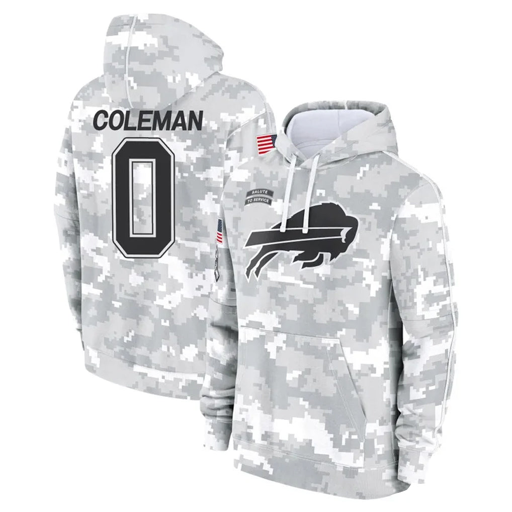 B.Bills #0 Keon Coleman Player Arctic Camo Salute to Service Hoodies ROCER Stitched Jerseys