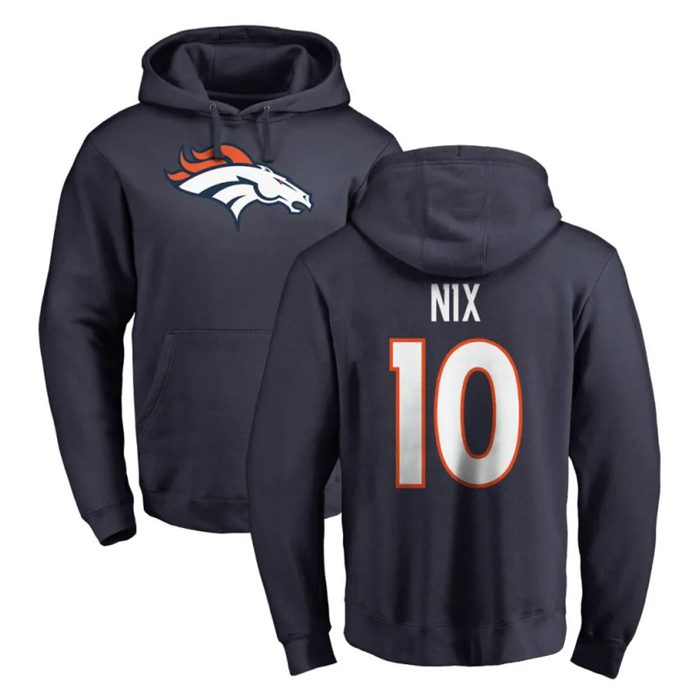 D.Broncos #10 Bo Nix Player Navy Pullover Hoodie Limited ROCER Stitched Jerseys