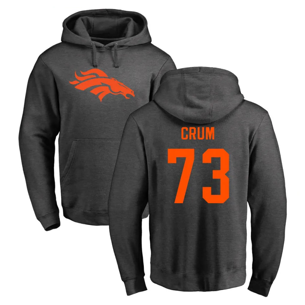 D.Broncos #73 Frank Crum Player Ash One Color Pullover Hoodie Limited ROCER Stitched Jerseys