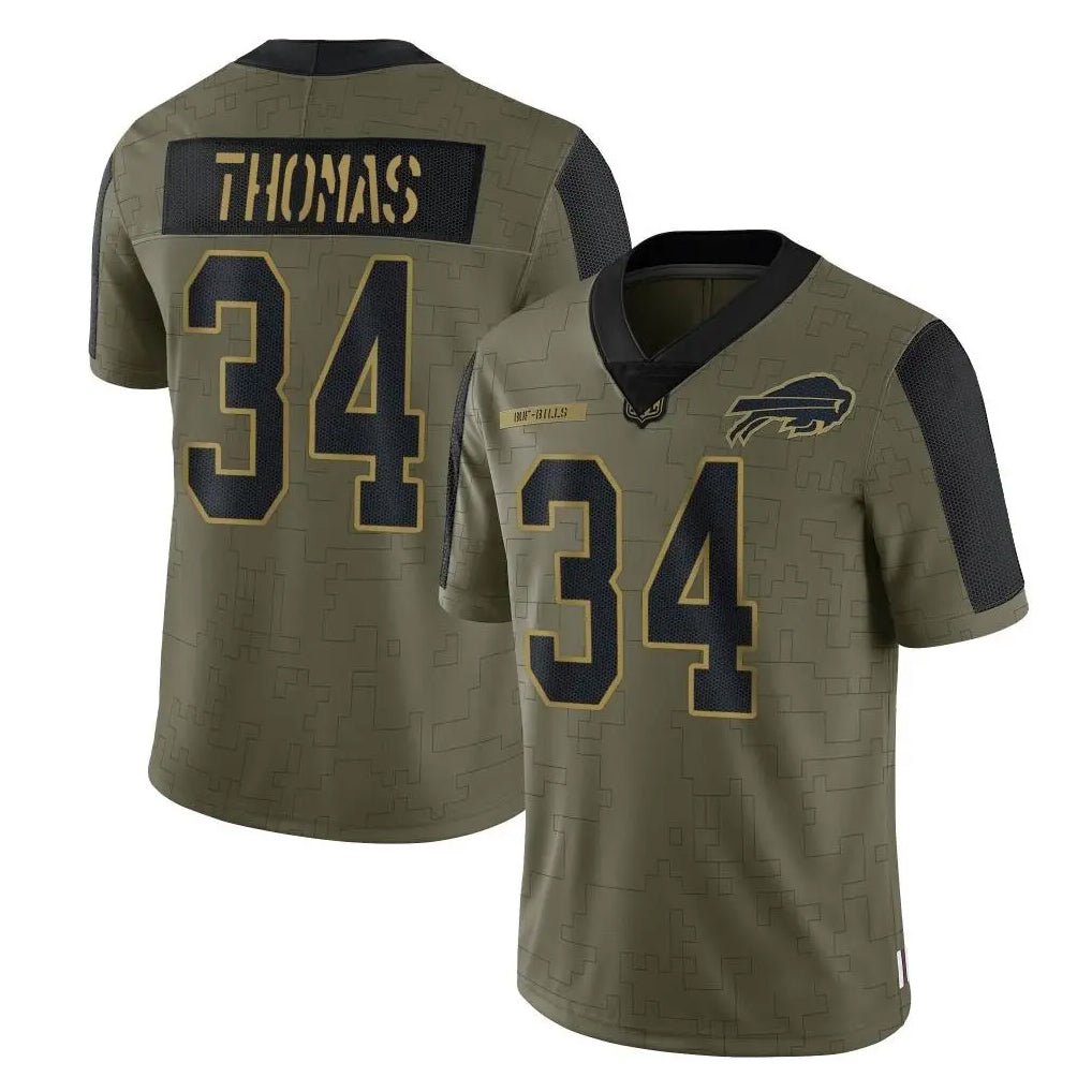 B.Bills #34 Thurman Thomas Player Olive Salute To Service Limited ROCER Stitched Jerseys