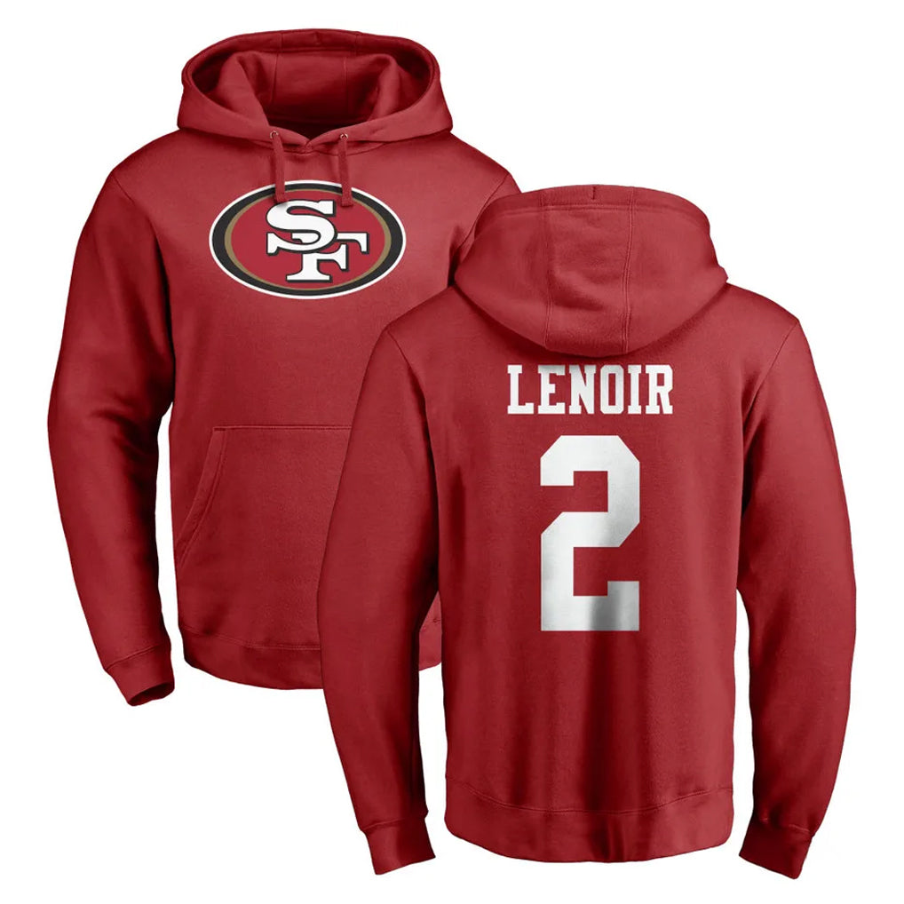 SF.49ers #2 Deommodore Lenoir Player Red LOGO Pullover Hoodies Home Game ROCER Stitched Jerseys