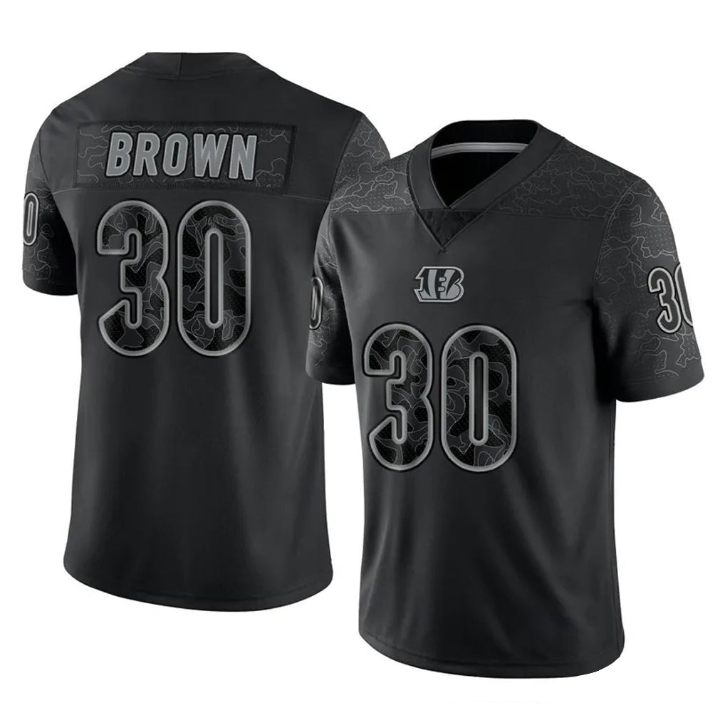 C.Bengals #30 Chase Brown Player Black Reflective Limited Game ROCER Stitched Jerseys