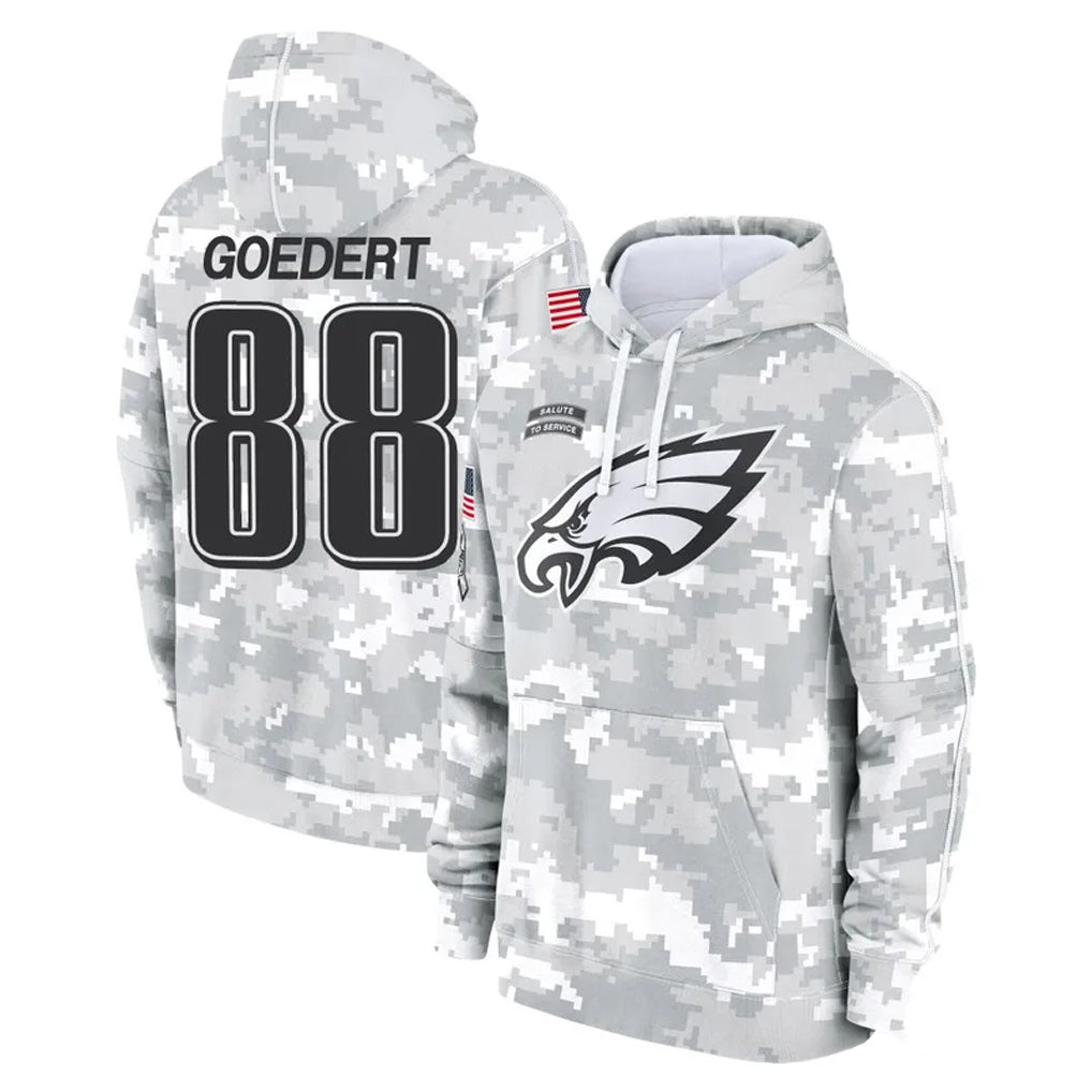 P.Eagles #88 Dallas Goedert Player Arctic Camo Salute to Service Pullover Hoodies Limited Game ROCER Stitched Jerseys