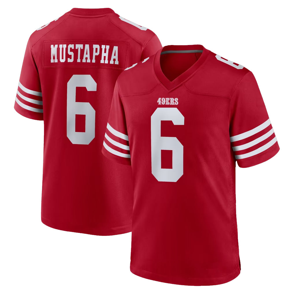 SF.49ers #6 Malik Mustapha Player Red Game Home ROCER Stitched Jerseys