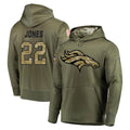 D.Broncos #22 Brandon Jones Player Olive Salute to Service Pullover Hoodies Home Game ROCER Stitched Jerseys