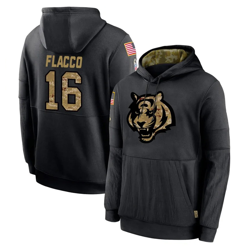 C.Bengals #16 Joe Flacco Player Black Salute to Service Pullover Hoodies Limited ROCER Stitched Jerseys