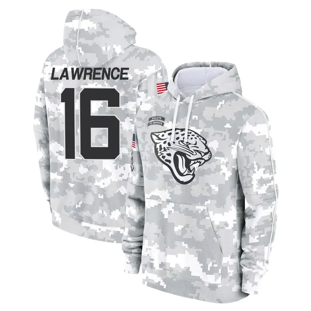 J.Jaguars #16 Trevor Lawrence Player Arctic Camo Salute to Service Hoodies Limited Game ROCER Stitched Jerseys