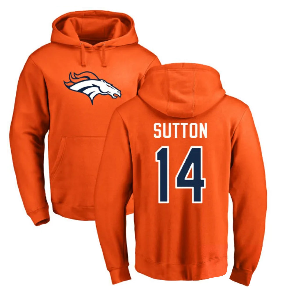 D.Broncos #14 Courtland Sutton Player Orange Pullover Hoodie Limited ROCER Stitched Jerseys