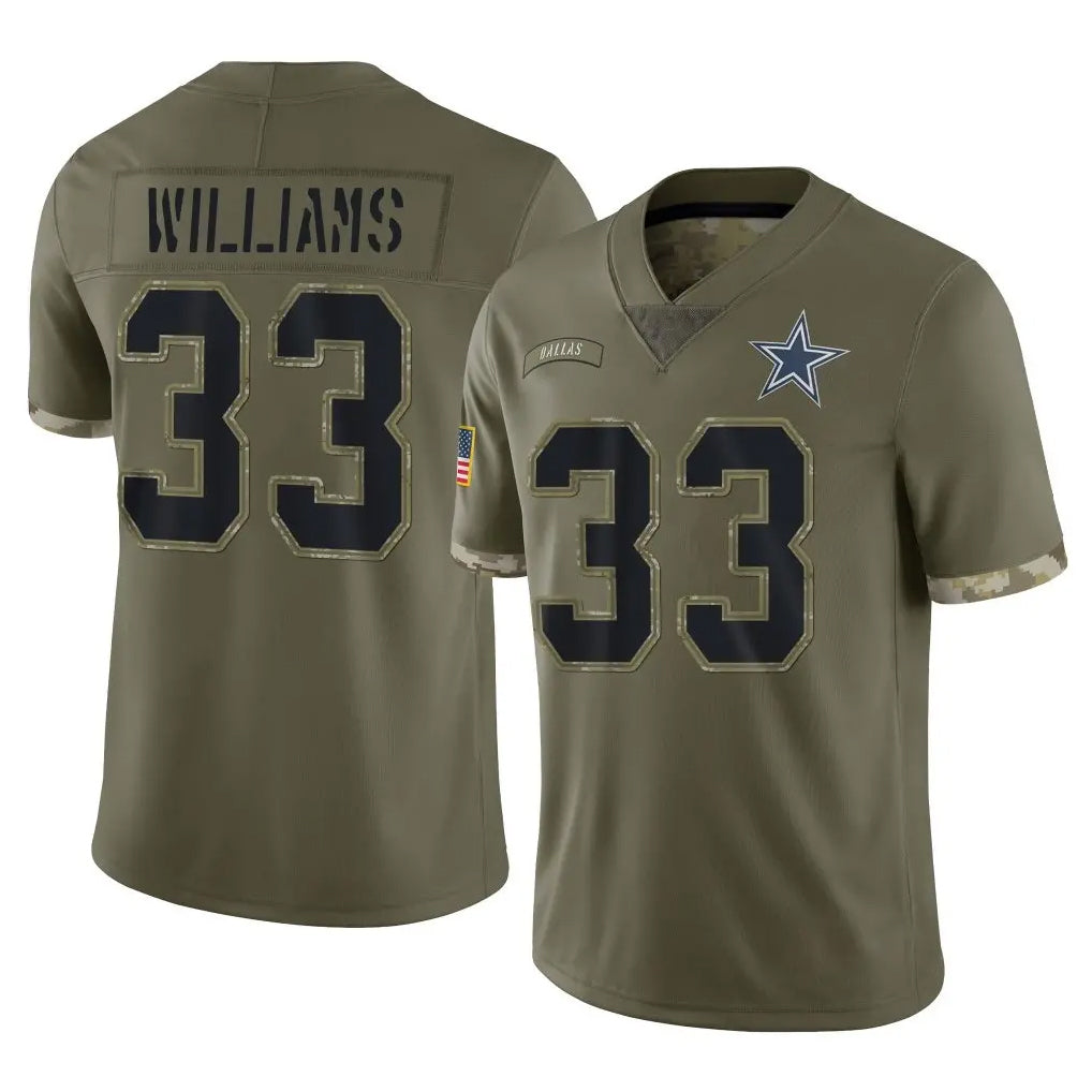 D.Cowboys #33 Javonte Williams Player Olive Salute to Service Limited Game ROCER Stitched Jerseys