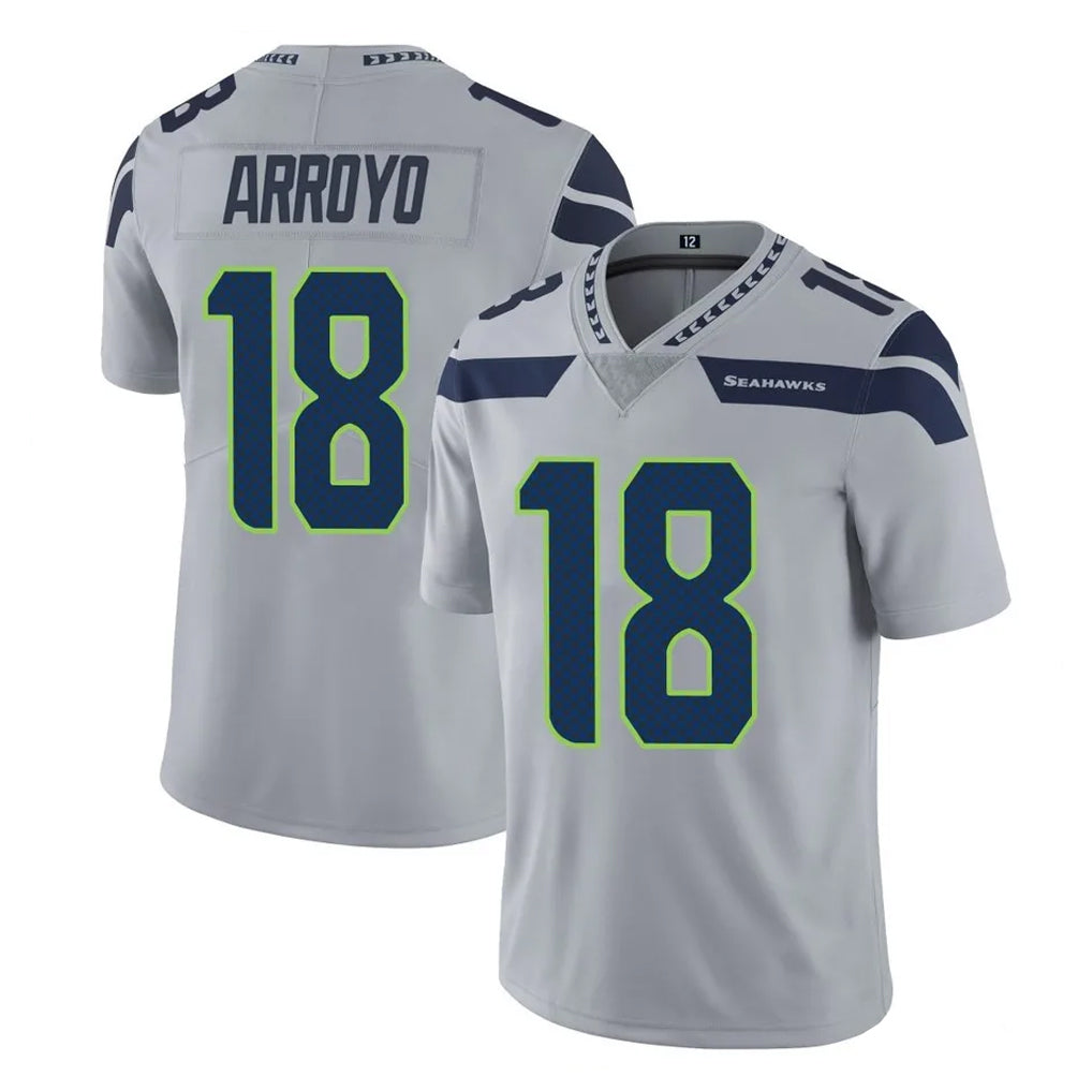 S.Seahawks #18 Elijah Arroyo Player Gray Limited Vapor Untouchable Home Game ROCER Stitched Jerseys