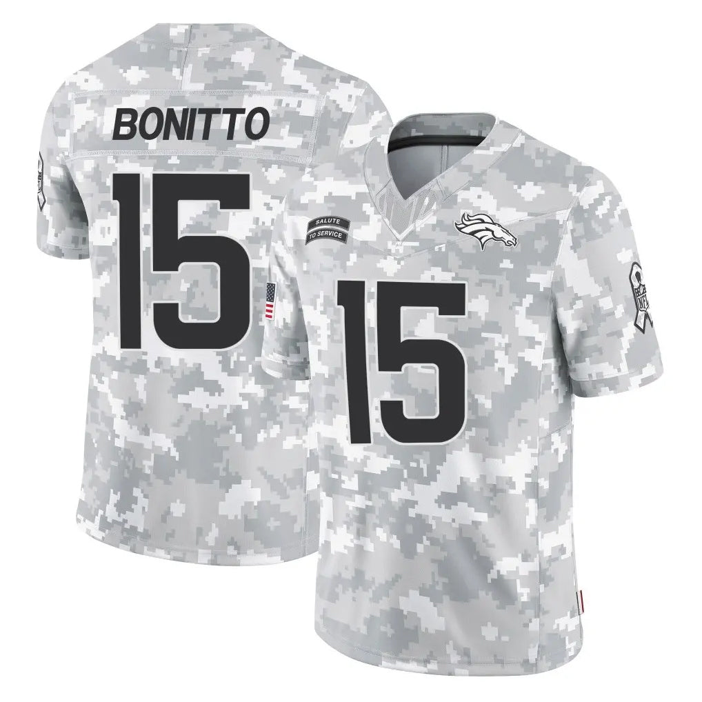 D.Broncos #15 Nik Bonitto Player Arctic Camo Salute To Service Limited ROCER Stitched Jerseys