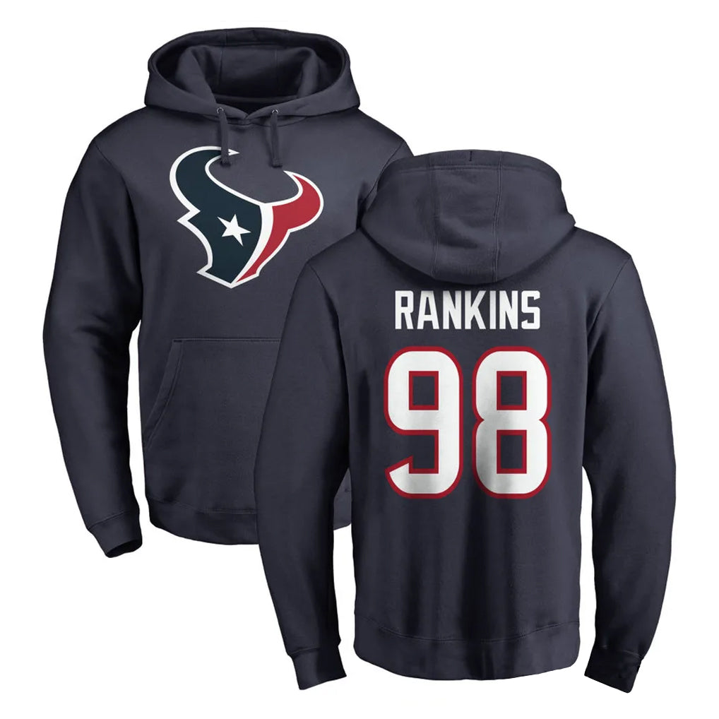 H.Texans #98 Sheldon Rankins Player Navy Pro Line Pullover Hoodie Limited Game ROCER Stitched Jerseys