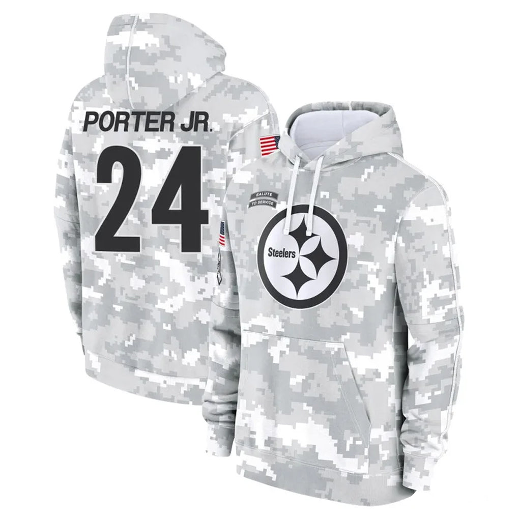 P.Steelers #24 Joey Porter Jr. Player Arctic Camo Limited Salute to Service Pullover Hoodies Game ROCER Stitched Jerseys