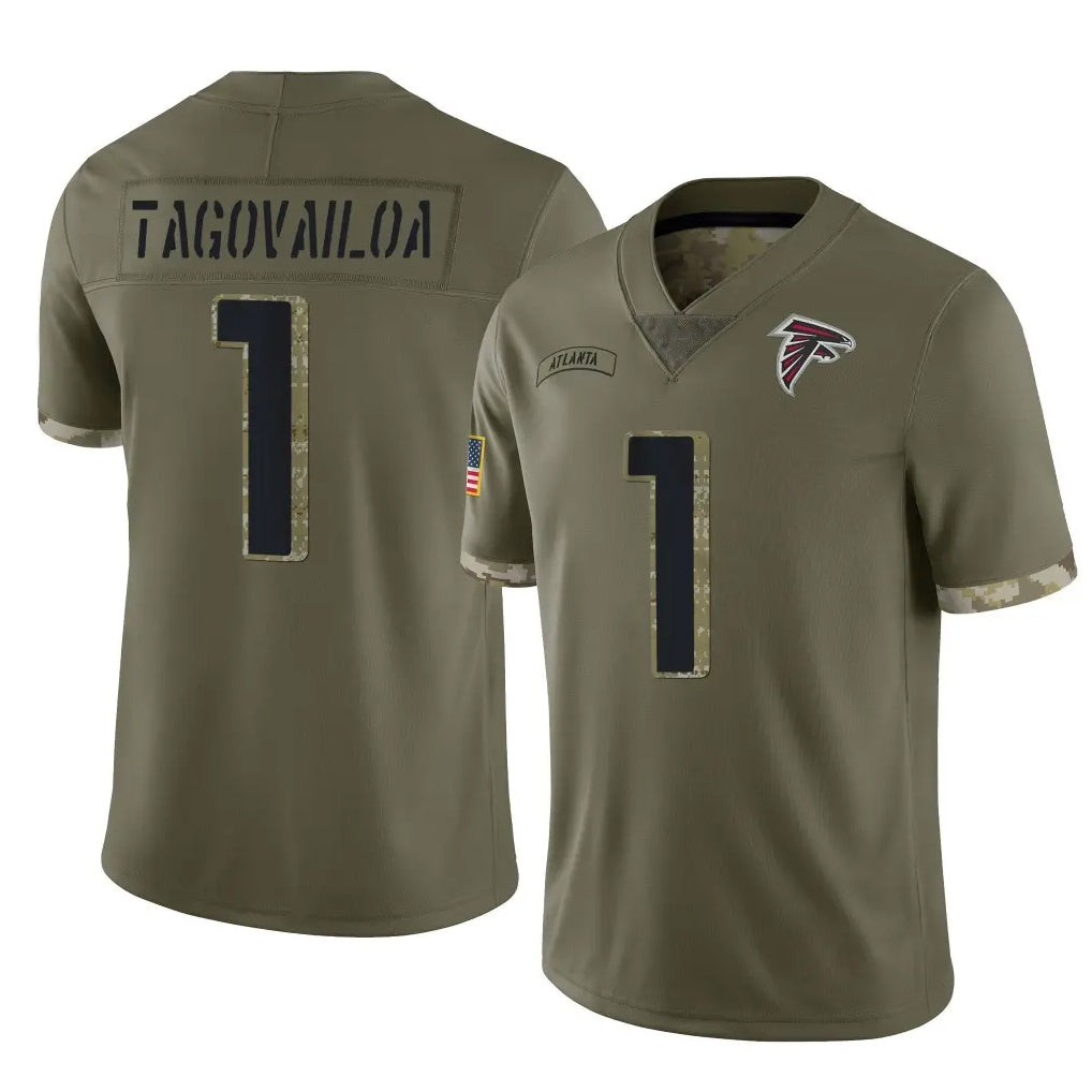 A.Falcons #1 Tua Tagovailoa Player Olive Salute To Service Limited ROCER Stitched Jerseys