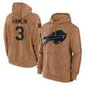 B.Bills #3 Damar Hamlin Player Brown Salute to Service Hoodies ROCER Stitched Jerseys