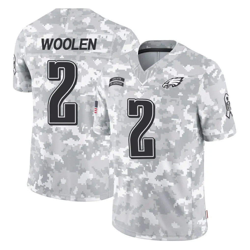 P.Eagles #2 Riq Woolen Player Arctic Camo Salute to Service Limited Game ROCER Stitched Jerseys