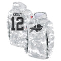 B.Bills #12 Jim Kelly Player Arctic Camo Salute to Service Hoodies Limited ROCER Stitched Jerseys