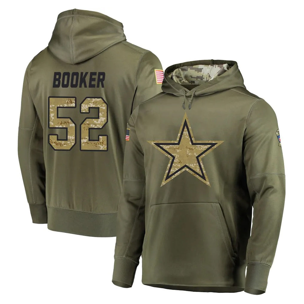 D.Cowboys #52 Tyler Booker Player Olive Salute to Service Pullover Hoodies Home Game ROCER Stitched Jerseys