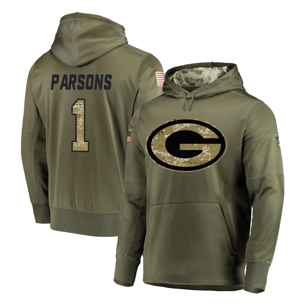 GB.Packers #1 Micah Parsons Player Olive Salute to Service Pullover Hoodies Home Game ROCER Stitched Jerseys